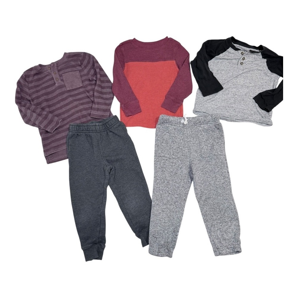 Cat & Jack Jumping Beans Boys 3T Lot 5pc Shirts Pants Henley Thermal Grey Purple